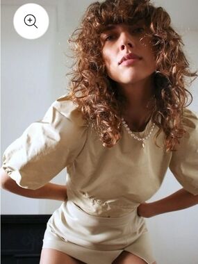 Wilfred Taupe Puff-Sleeve Tunic Top
